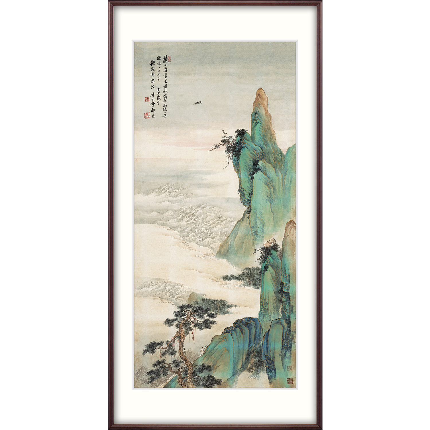 奕境 新中式入户挂画玄关走廊过道装饰画风景国画名画 青绿山水轴 - 图0