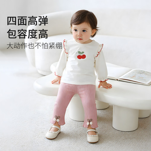 【晴羽·跃动】女宝宝可爱打底裤春秋休闲裤高弹舒适婴儿春装裤子 - 图2
