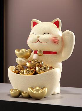 入户玄关钥匙收纳摆件前台糖果盘进门鞋柜客厅装饰招财猫乔迁礼品