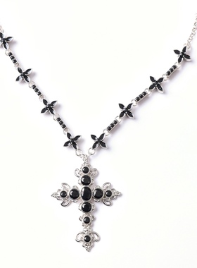 VOWOW 黑曜石十字架四叶草项链