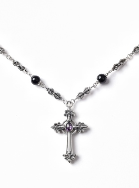 VOWOW 紫罗兰十字架黑曜石项链