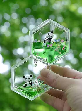 可爱熊猫油漏小摆件治愈解压情绪稳定沙漏创意流沙计时器生日礼物