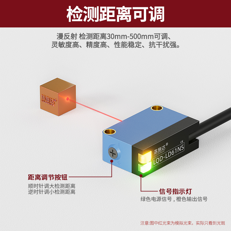 洛施达激光光电开关传感器对射漫反射可见小光点红外感应器探头