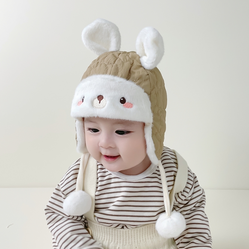 婴儿雷锋帽秋冬季保暖男童帽子可爱兔子加厚宝宝护耳帽儿童护脸帽 - 图2