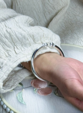 南瓜头足银素圈手工银手镯