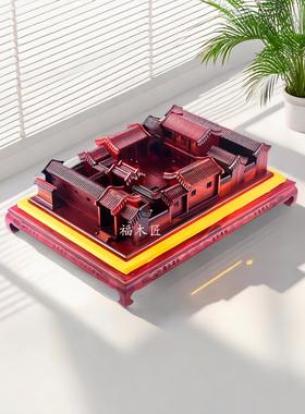 木雕北京大院客家龙屋摆件龙舟模型工艺品客厅办公桌礼品