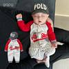 Baby baseball uniform one-piece pure cotton spring and autumn long-sleeved halo