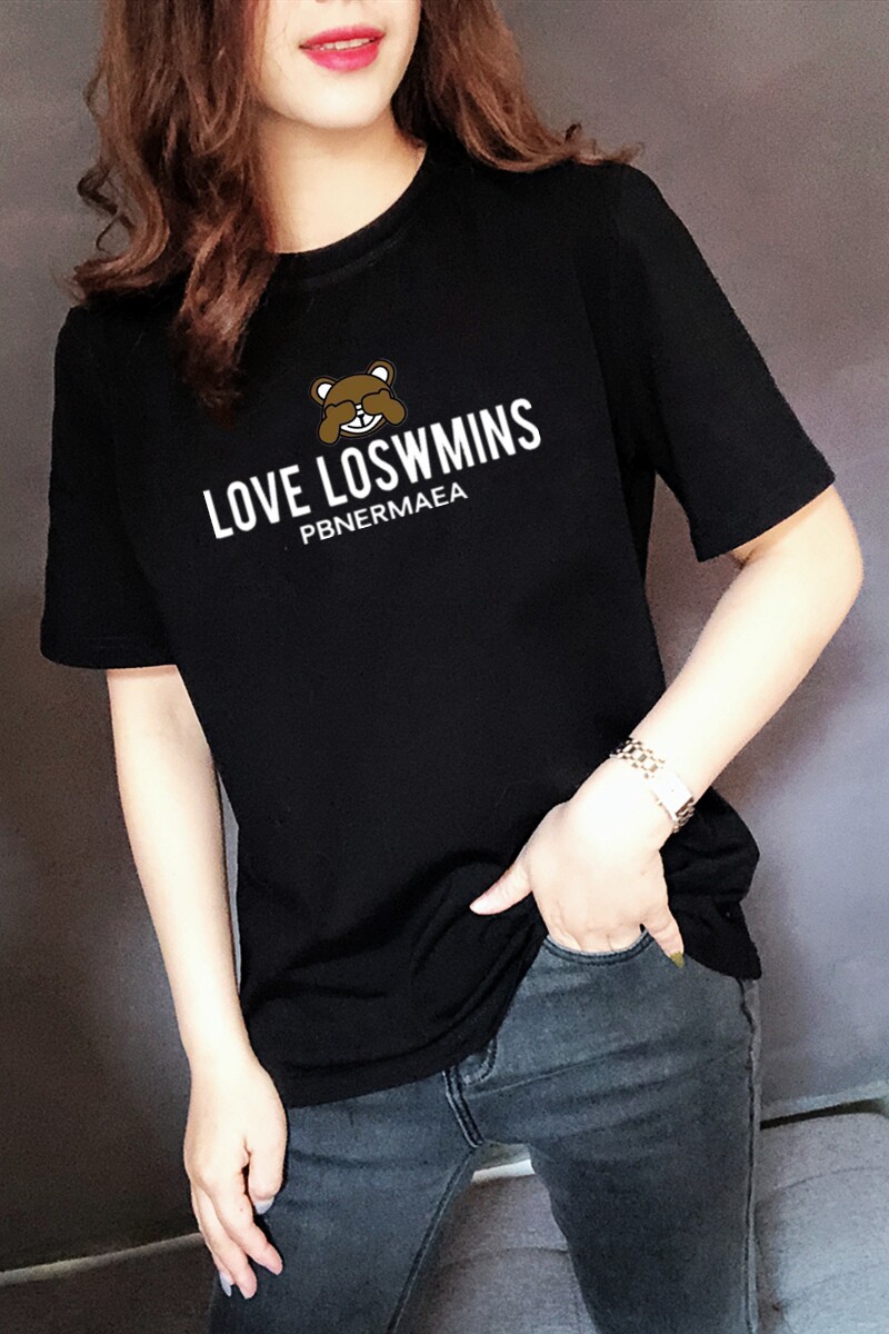 2020夏装女短袖黑色纯棉字母潮t恤 简伯依达T恤