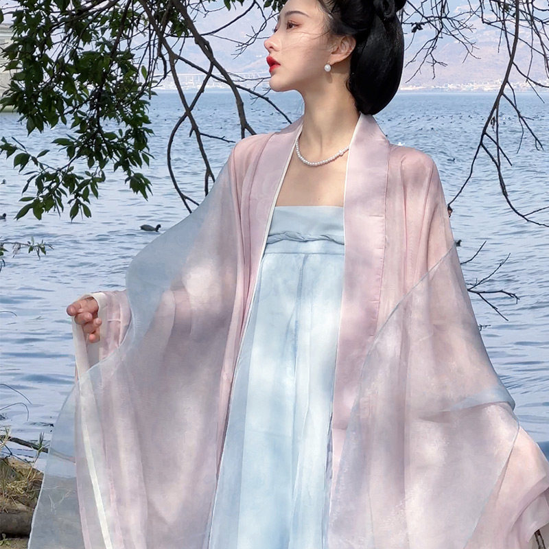 茵卡蕾原创唐制汉服女中国风齐胸襦裙超仙大袖春夏飘逸日常全套_虎窝淘