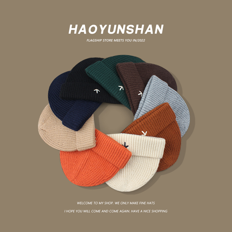 日系街头潮人嘻哈雅痞针织帽子男女秋冬保暖百搭毛线帽瓜皮帽冷帽 - 图0