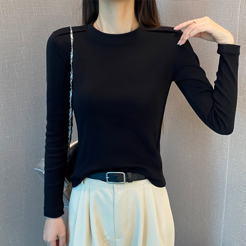 白色圆领长袖t恤女2025年春秋紧身设计感正肩打底衫内搭显瘦上衣