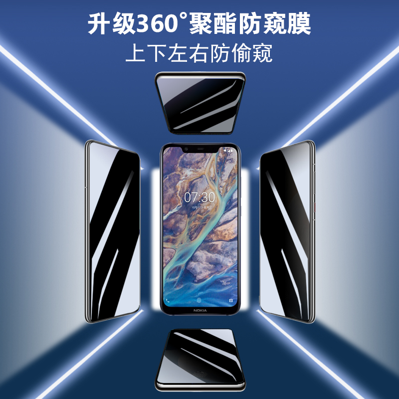 适用于诺基亚X7防窥膜360°上下左右X71不碎边9隐私膜8非钢化7四面防窥进口材质全屏覆盖防偷看地铁公交窥膜