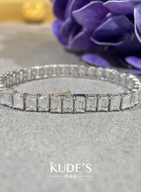 库迪家爆闪方形高碳钻小冰糖祖母绿切手链女时尚闪钻手饰配饰