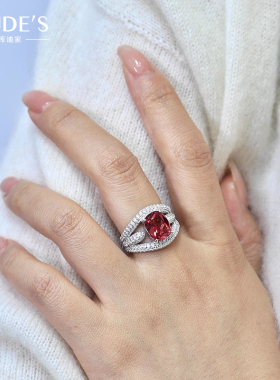 KUDE'S库迪家S925银培育方形红宝石戒指女3.55克拉小众设计感