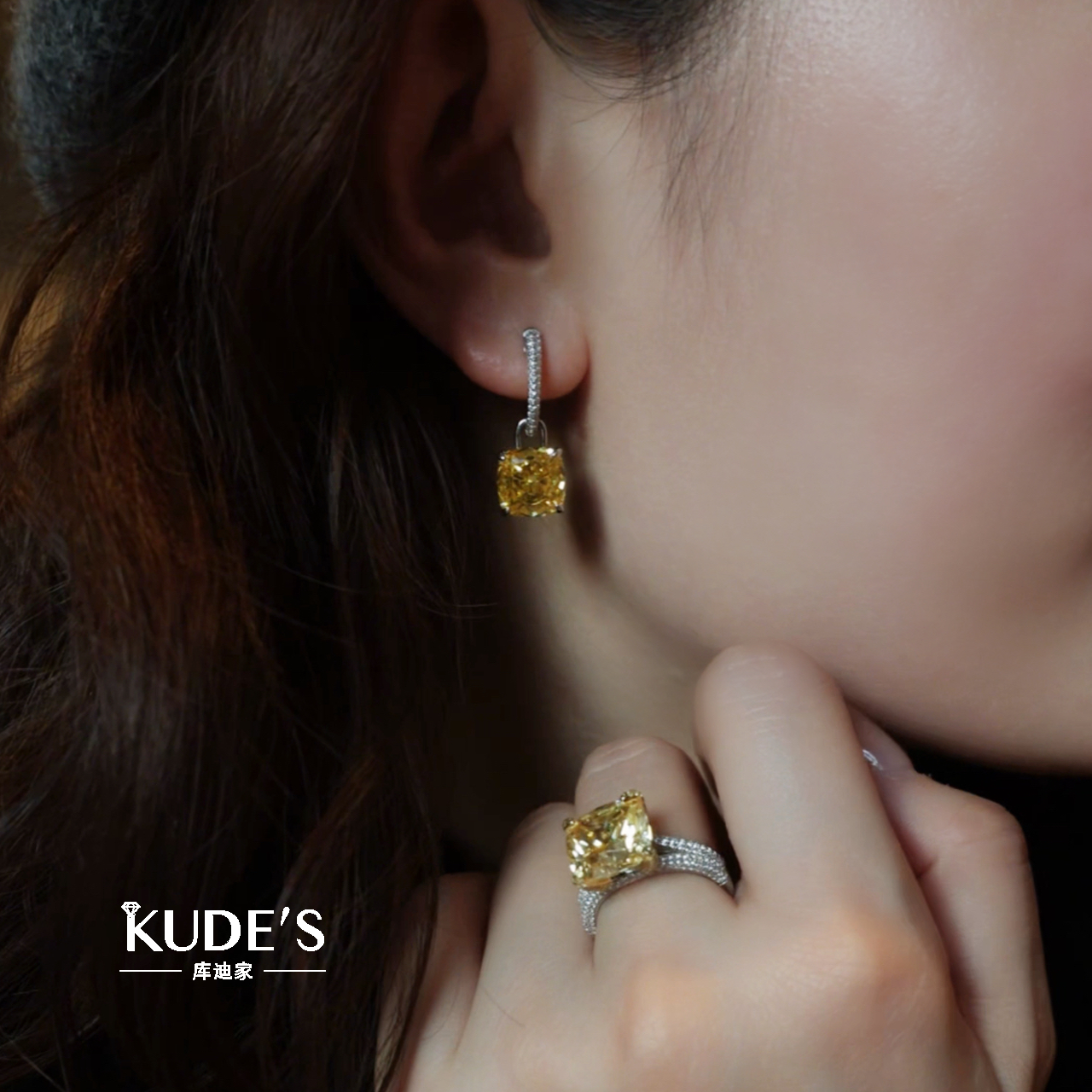 库迪家轻奢20克拉雷迪恩切闪亮黄钻耳环女小众设计感银饰耳饰百搭,淘宝优惠券,粉丝福利购,淘宝优惠卷