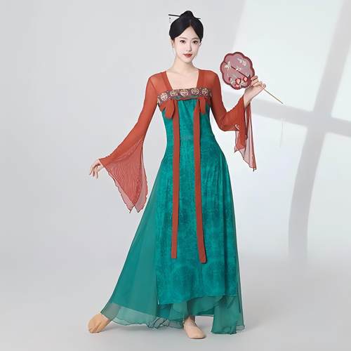 古典舞蹈服装女飘逸身韵练功服汉唐古风齐胸裙中国民族舞演出表演 - 图2