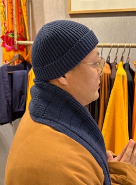 新款冬季和尚帽子围脖两件套僧衣服僧帽男女款毛线针织保暖出家人