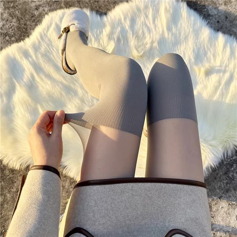 灰色连裤袜秋冬毛圈假高筒过膝大腿拼接白色打底裤女JK长筒白丝袜,淘宝优惠券,粉丝福利购,淘宝优惠卷