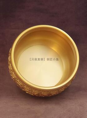 15cm黄铜吉祥如意聚宝盆摆件纯铜店铺客厅玄关八方来财装饰工艺品