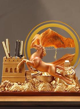 马到成功流沙画笔筒摆件办公室书房桌面装饰品高档礼物送老师领导