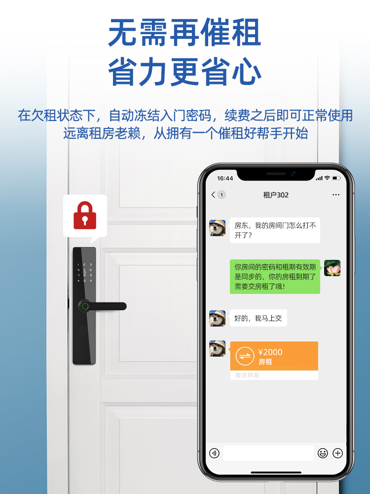 通通锁智能锁木门室内门锁防盗门锁指纹电子密码锁民宿日租公寓锁-图2