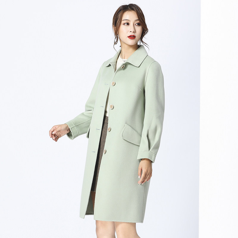 秋冬新款韩版双面呢小个子羊绒大衣 牧歆毛呢外套