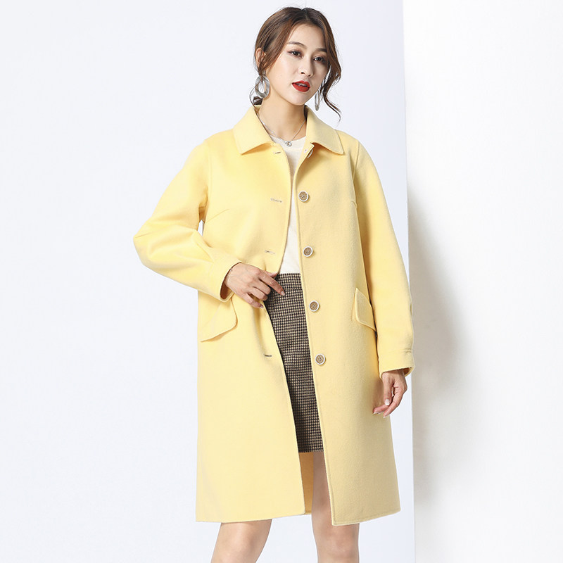 秋冬新款韩版双面呢小个子羊绒大衣 牧歆毛呢外套