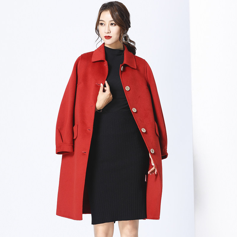 秋冬新款韩版双面呢小个子羊绒大衣 牧歆毛呢外套