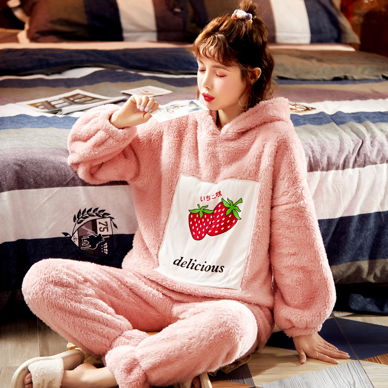 倩缇歌旗舰店秋冬珊瑚绒睡衣女冬季加厚韩版毛绒可爱公主卡通法兰绒家居服套装3