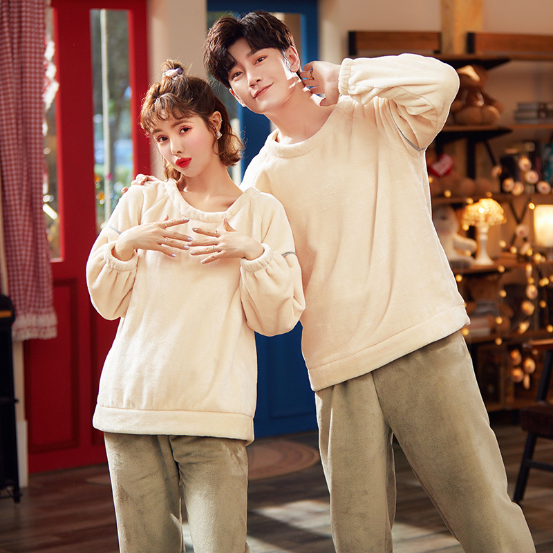 倩缇歌旗舰店珊瑚绒情侣睡衣秋冬款加厚韩版女冬季加绒法兰绒青年男家居服套装3
