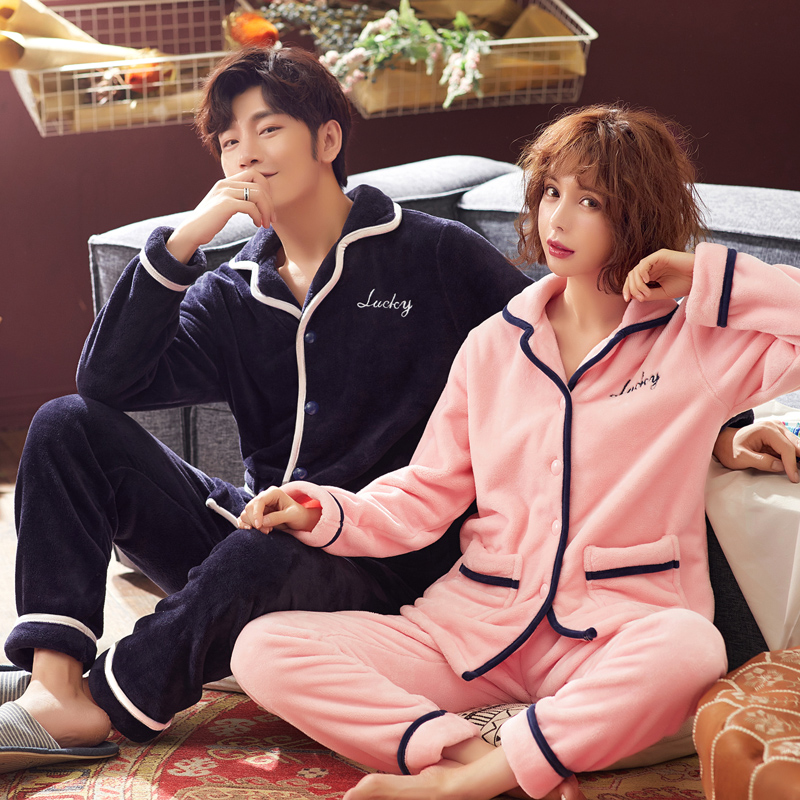 倩缇歌旗舰店情侣睡衣秋冬珊瑚绒加绒加厚家居服女韩版可爱睡衣女冬男士法兰绒3