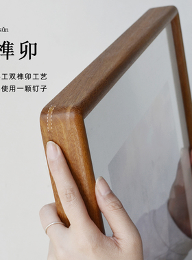 黑胡桃木婚纱照相框挂墙16寸洗照片加打印做成画框大尺寸实木定制