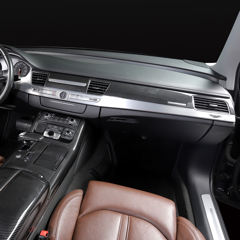 11-17款奥迪A8LD4改装老款中控挡框面板后扶手盖内门板碳纤纹配件 - 图3