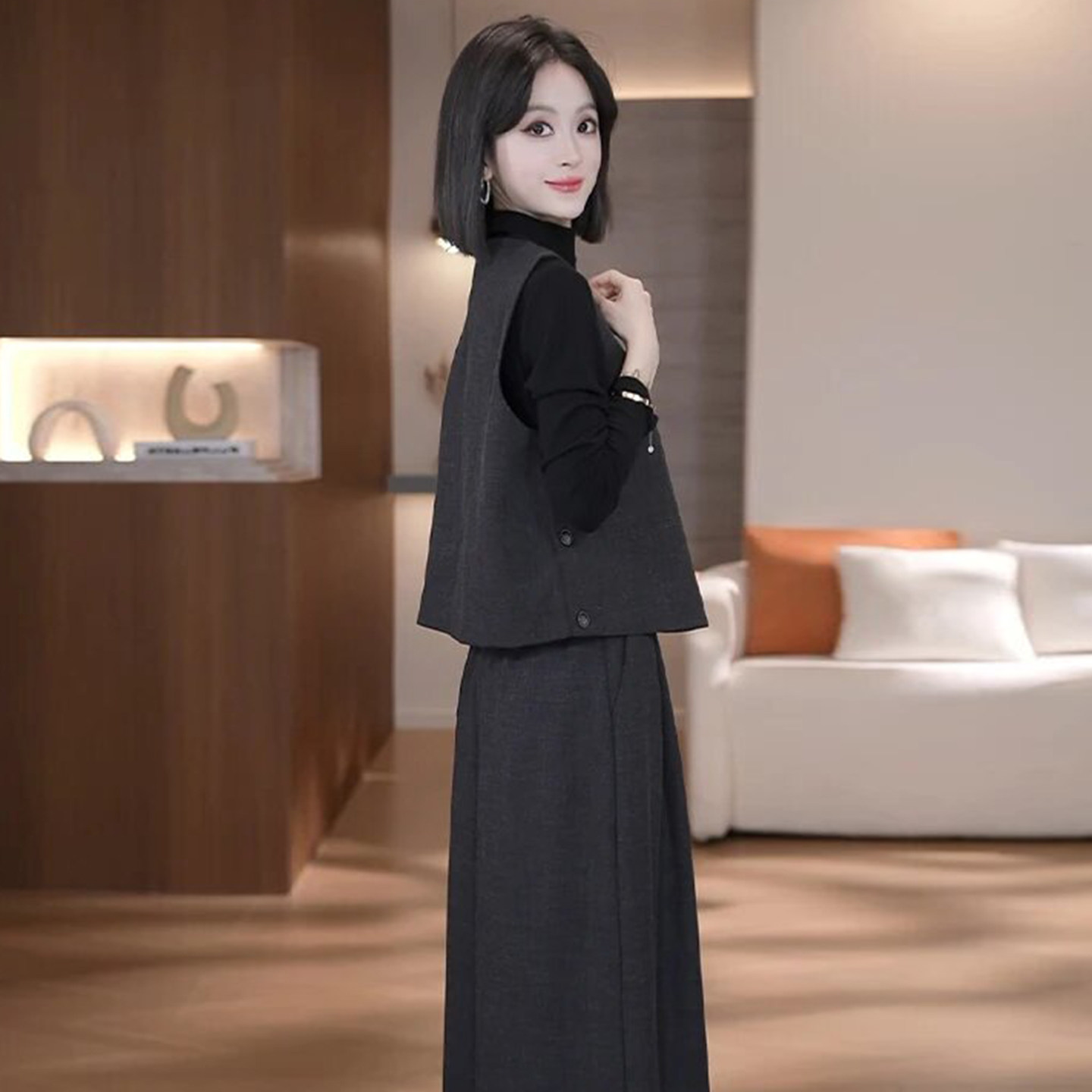 春秋季新款内搭马甲阔腿裤三件套女时尚洋气质韩版高级感职业套装,淘宝优惠券,粉丝福利购,淘宝优惠卷