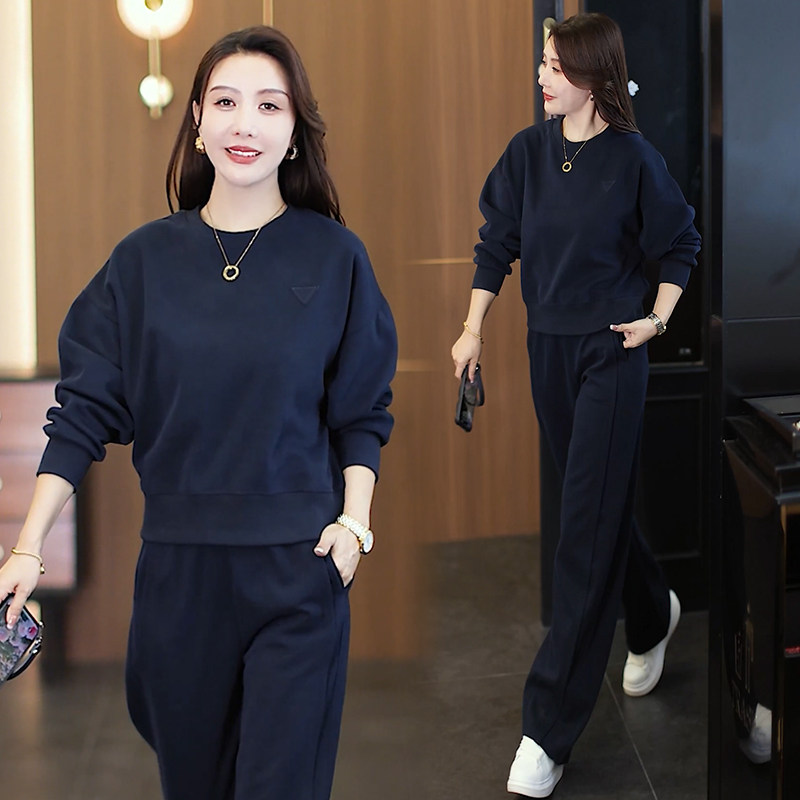 简约运动风卫衣套装女秋季宽松韩版圆领长袖阔腿裤两件套休闲套装,淘宝优惠券,粉丝福利购,淘宝优惠卷