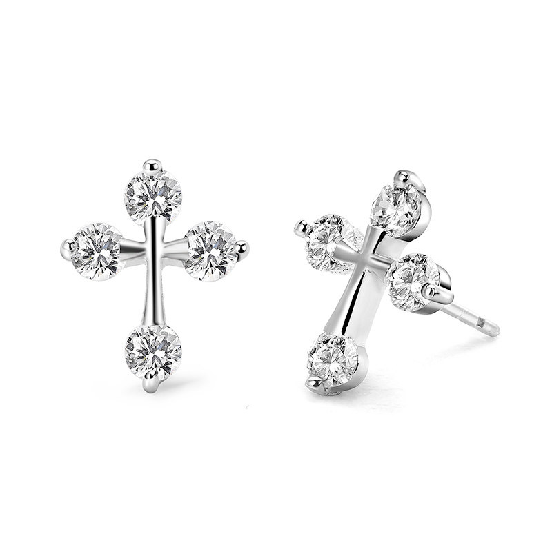 海漾十字架女镶锆石简约小众耳钉 海漾珠宝耳钉