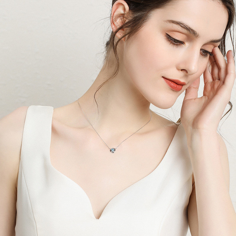 海漾三叶草女超闪锆石925纯银项链 海漾珠宝项链