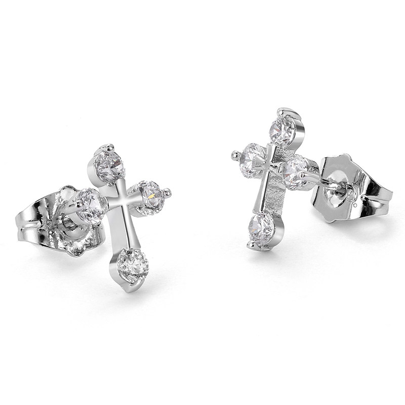 海漾十字架女镶锆石简约小众耳钉 海漾珠宝耳钉