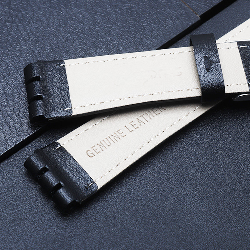 真皮表带适配斯沃琪swatch 17 19mm 金诺嘉配件