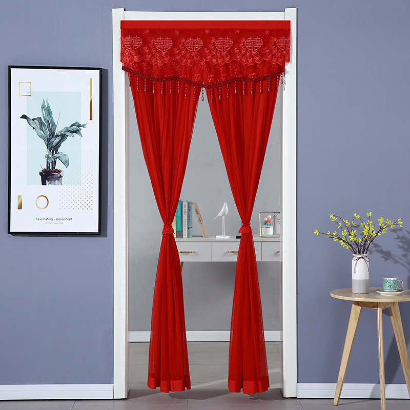 新款门帘家用免打孔大红色纱帘子结婚婚庆房门隔断帘遮挡帘魔术贴,淘宝优惠券,粉丝福利购,淘宝优惠卷