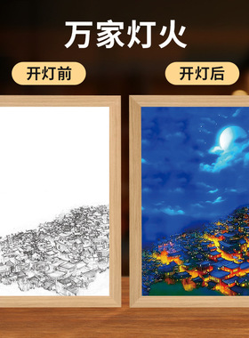 创意ins灯光画相框摆台桌面摆件床头小夜灯氛围灯LED灯光画代发