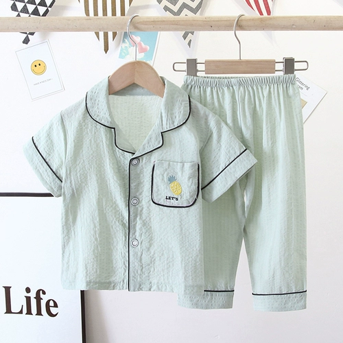 Детская хлопковая тонкая летняя пижама, детские нарукавники для мальчиков, комплект, короткий рукав