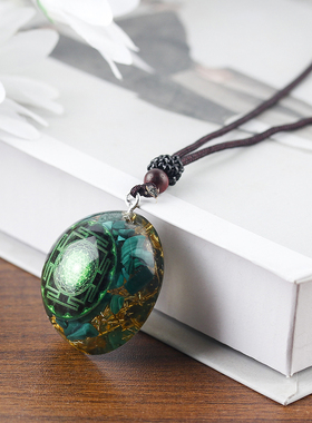 螺旋符号半球形水晶碎石树脂手工Orgone Energy项坠吊坠男女项链