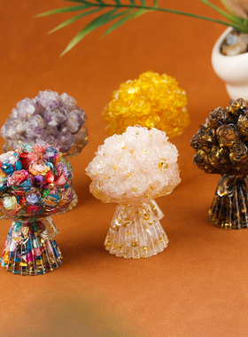 桌面摆件天然水晶碎石滴胶捧手花花束情人礼物家居摆件树脂摆件