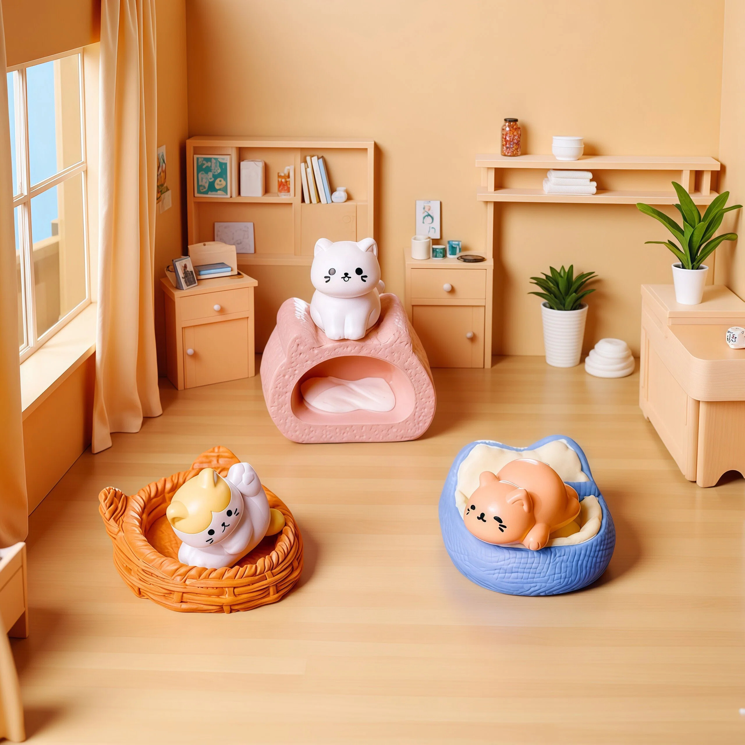 娃娃屋DIY装饰品可爱萌宠治愈系卡通小猫咪创意猫窝桌面小摆件,淘宝优惠券,粉丝福利购,淘宝优惠卷