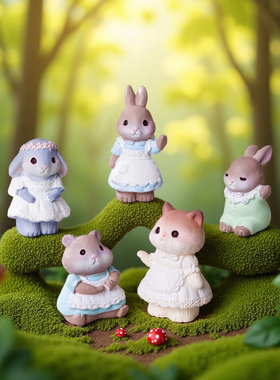 治愈系软萌小兔蘑菇屋桌面摆件