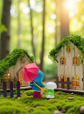 魔法森林屋苔藓屋顶木质小屋摆件