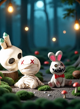 微景观万圣节摆件木乃伊骷髅头