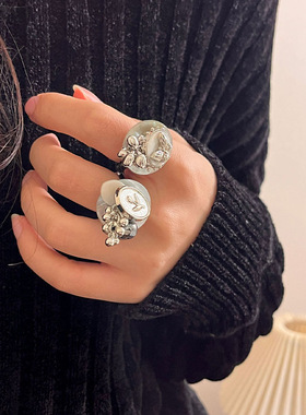 日系CoopKoop新中式古风纽扣贝壳手工串珠戒指女复古冷淡风弹力