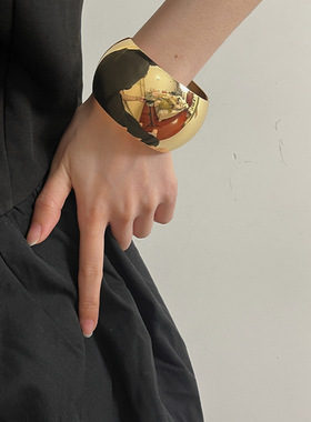 日系coopkoop欧美经典鼓形镜面开口宽边手镯简约个性光面手环